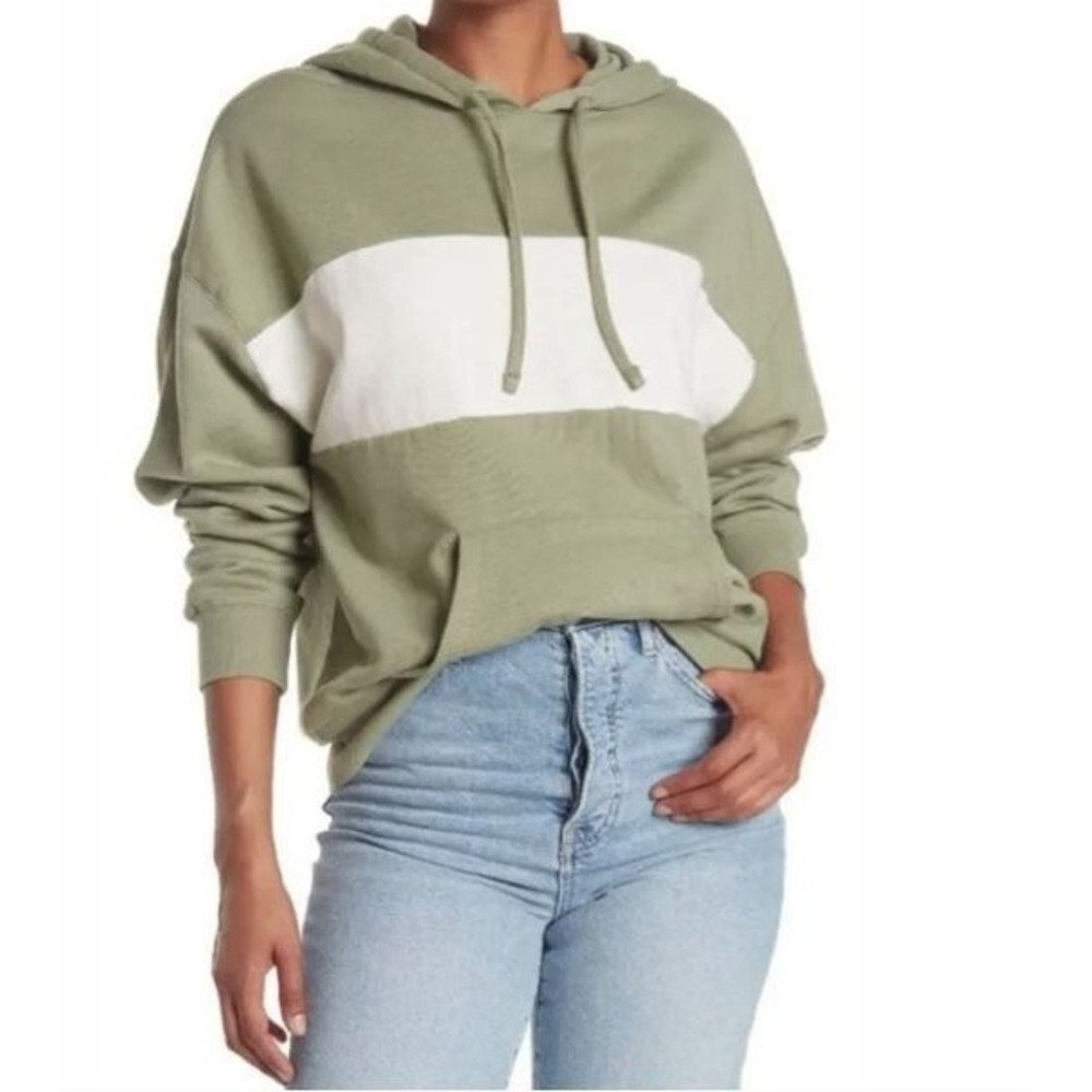 Abound Women's Colorblock Kangaroo Pocket Drawstring Hoodie Green/White Medium‎